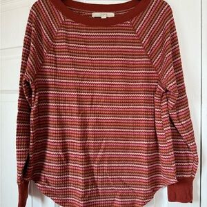 LOFT Striped Waffle Top Rust Pink Stripe